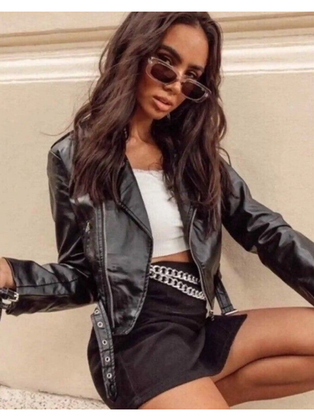 Lioness Black Faux Crop Leather Moto Jacket XS